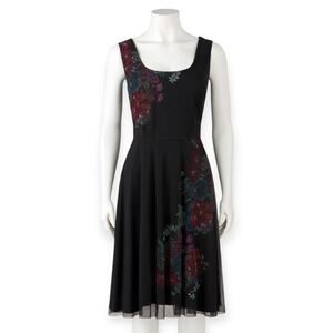 Desigual Women's‎ Size M A-Line Square Neck Midi Dress Black Dark Fairy Grunge